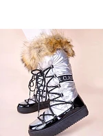 Dámské sněhule AT001 Stříbrná s černou - CHIC shoes