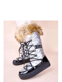 Dámské sněhule AT001 Stříbrná s černou - CHIC shoes