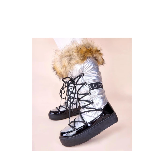 Dámské sněhule AT001 Stříbrná s černou - CHIC shoes Dámské sněhule AT001 Stříbrná s černou - CHIC shoes