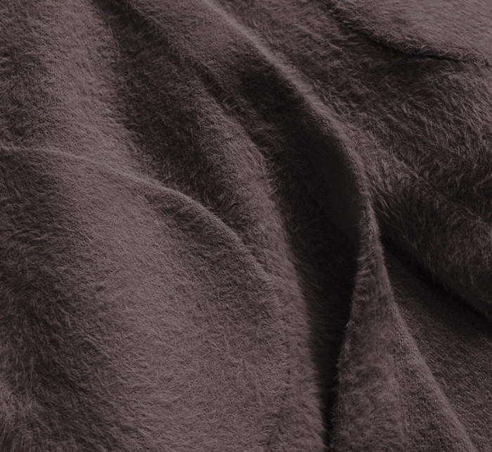 Dlouhý vlněný přehoz přes oblečení typu alpaka v kakové barvě s kapucí (908)