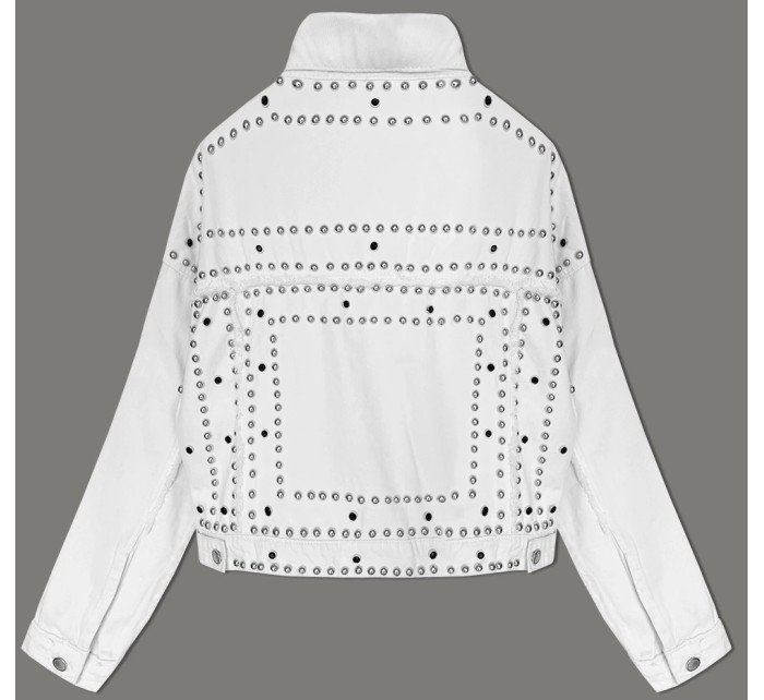 Bílá dámská džínová bunda s ozdobnými kamínky (M7010)
