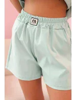 Dámský komplet s volánem – halenka s krátkým rukávem a šortky s gumičkou tmavá máta