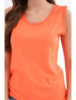 Dámská halenka z viskózy s volánkem u výstřihu oranžová Dámská halenka z viskózy s volánkem u výstřihu oranžová