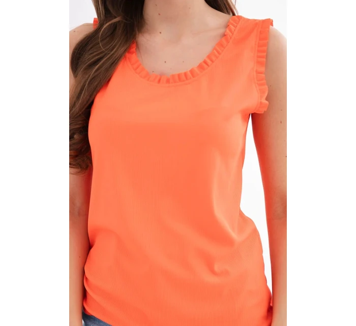 Dámská halenka z viskózy s volánkem u výstřihu oranžová Dámská halenka z viskózy s volánkem u výstřihu oranžová