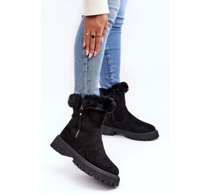 Botky Zamszové Dámské S Kožíškem Černá Hasiva Botky Zamszové Dámské S Kožíškem Černá Hasiva