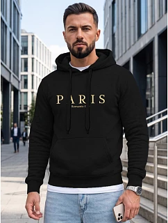 Pánská mikina s kapucí a potiskem PARIS, černá, FashionStreet NX5147BX