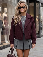 Krátký dámský dvouřadý kabát v bordové barvě FashionStreet TY6024