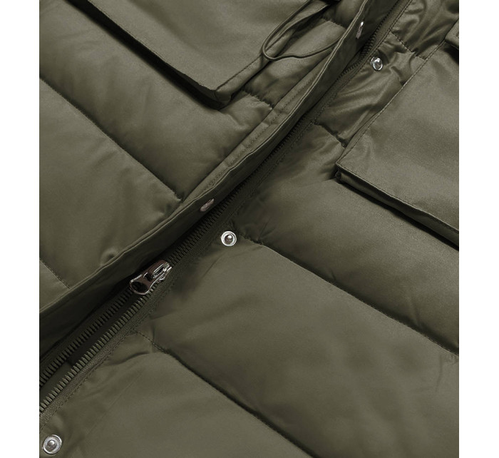 Dámská péřová vesta v army barvě s kapucí (CAN-860)