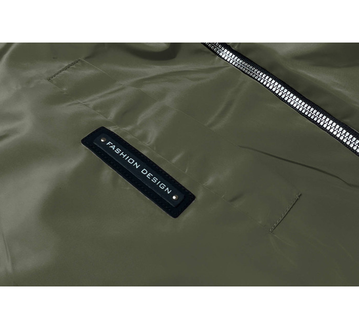 Tenká dámská bunda v khaki barvě s ozdobnou lemovkou (B8145-11)