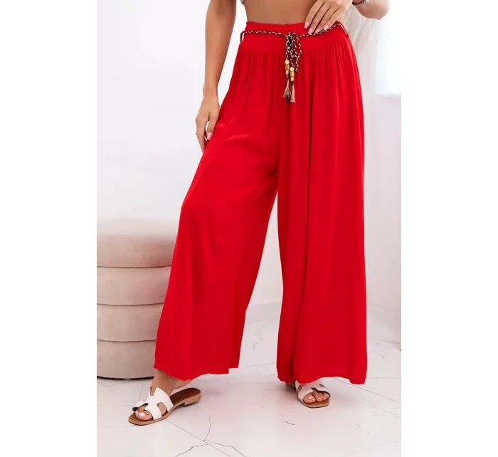 Dámské kalhoty z viskózy se širokými nohavicemi červený