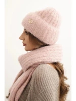 Dámský komplet čepice a z měkké příze pudrově růžový model 21461076 - K-Fashion Dámský komplet čepice a z měkké příze pudrově růžový model 21461076 - K-Fashion