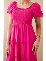 Dámské viskózové šaty s nabíranými rukávy a volánkovým topem khaki Dámské viskózové šaty s nabíranými rukávy a volánkovým topem khaki