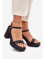 Eko Kožené Sandály Na Podpatku Černé model 21699452 - Boto Eko Kožené Sandály Na Podpatku Černé model 21699452 - Boto