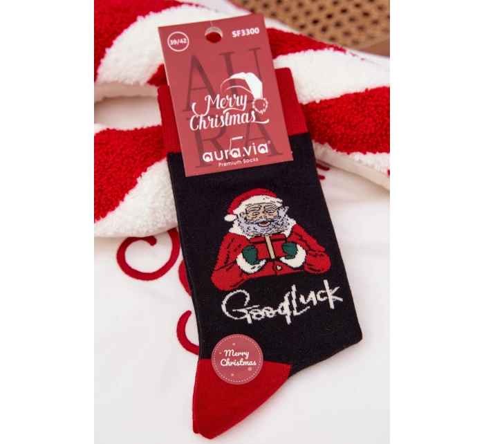 Pánské vánoční ponožky s nápisem a model 21786716 se Santa Černé - Aura.via