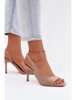 Dámské sandály na podpatku s eko semišem béžové Calvoria