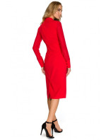 S136 Šifonové pouzdrové šaty s dlouhými rukávy - červené