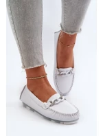 Dámské kožené mokasíny s ozdobou, bílá S.Barski Dámské kožené mokasíny s ozdobou, bílá S.Barski