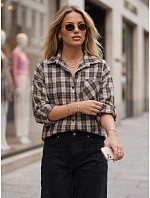 Dámská kostkovaná košile s bavlnou, béžová, FashionStreet DY0496 Dámská kostkovaná košile s bavlnou, béžová, FashionStreet DY0496