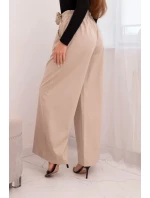 Dámské elegantní kalhoty s širokou nohavicí a ozdobným květem béžové Dámské elegantní kalhoty s širokou nohavicí a ozdobným květem béžové