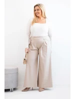 Dámské kalhoty Plus Size se širokými nohavicemi a model 21911608 tmavě béžové - K-Fashion