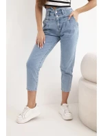 Dámské jeansové kalhoty paperbag s dvojitým zapínáním M.sara jeansové modré