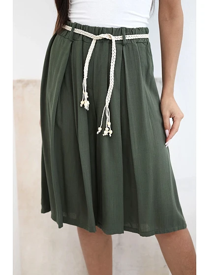 Dámské viskózové letní kraťasy s boho páskem khaki Dámské viskózové letní kraťasy s boho páskem khaki