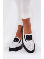 Dámské kožené mokasíny na platformě a klínku Vinceza – bílé