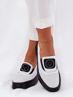 Dámské kožené mokasíny na platformě a klínku Vinceza – bílé