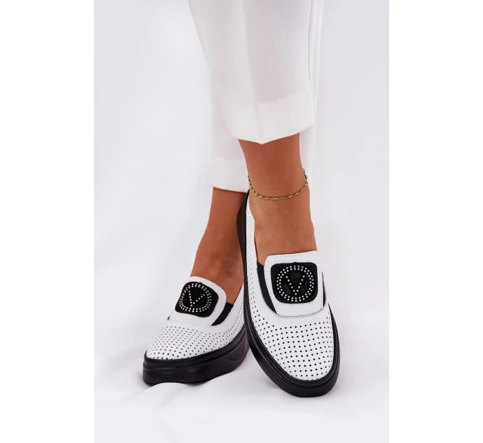 Dámské kožené mokasíny na platformě a klínku Vinceza – bílé