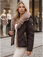 Dámská zimní prošívaná bunda s odnímatelným límcem, hnědá, FashionStreet TY6084 Dámská zimní prošívaná bunda s odnímatelným límcem, hnědá, FashionStreet TY6084