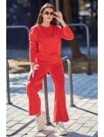Bavlněný komplet Mikina + Kalhoty s širokými nohavicemi červený Bavlněný komplet Mikina + Kalhoty s širokými nohavicemi červený