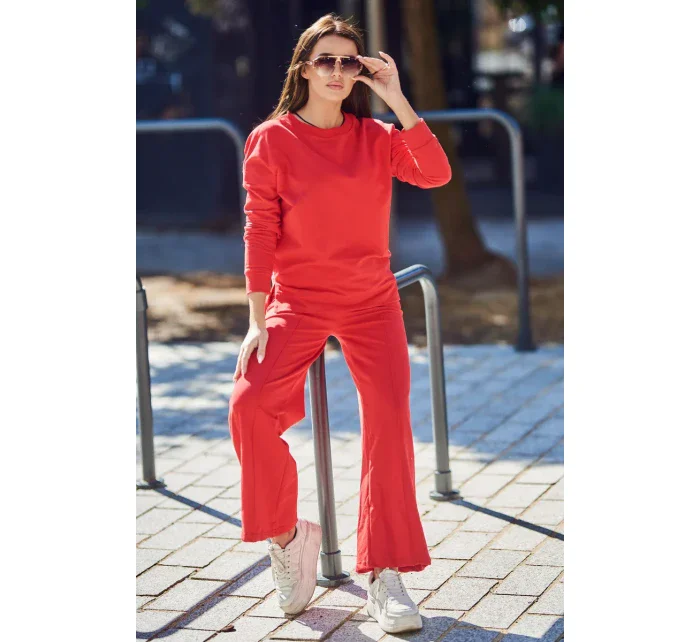Bavlněný komplet Mikina + Kalhoty s širokými nohavicemi červený Bavlněný komplet Mikina + Kalhoty s širokými nohavicemi červený