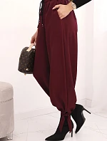 Dámské kalhoty s širokým nohavicí a zavazováním dole bordové