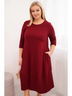 Dámská bavlněná sukně Plus Size s ohrnovacími rukávy a kapsami bordová