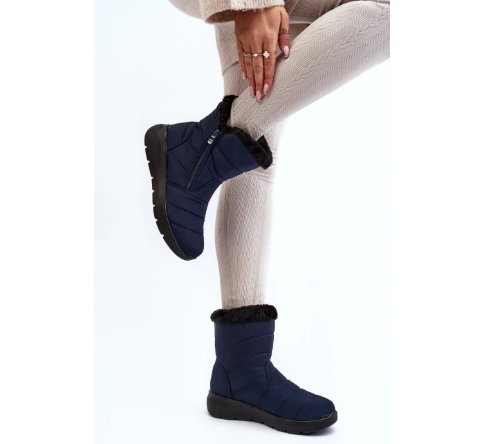 Dámské zimní boty na zip s kožešinou modré model 21644806 - Boto Dámské zimní boty na zip s kožešinou modré model 21644806 - Boto