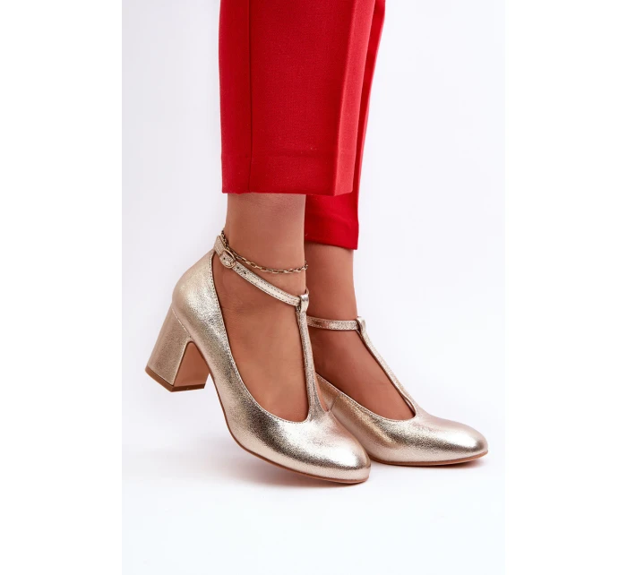 Lodičky Z Eko Kůže Na Podpatku Zlaté model 21661226 - Boto