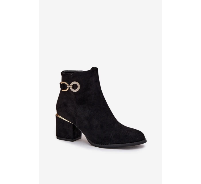 Zateplené dámské kotníkové boty se zlatými detaily na podpatku černé Dorisse