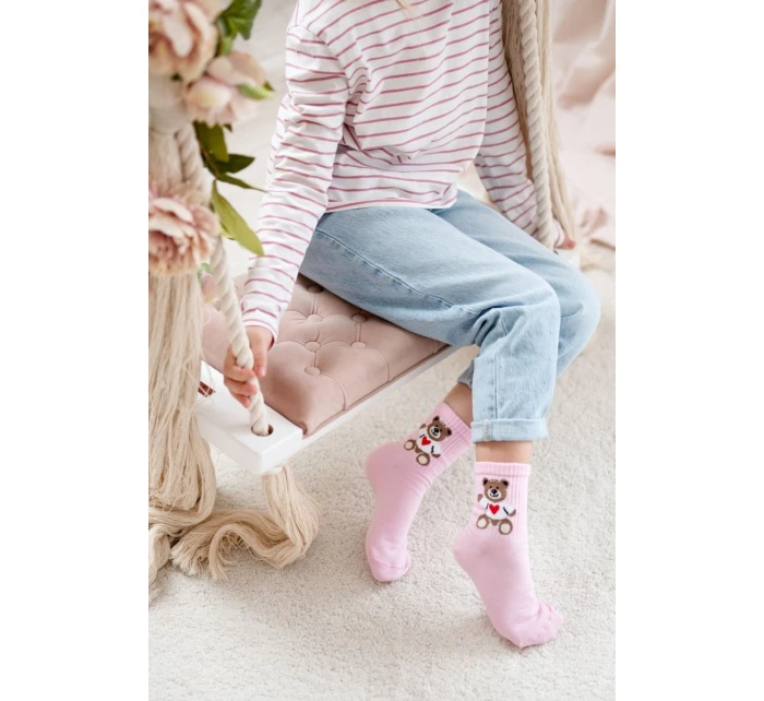 Dětské Mládežnické Ponožky Medvídek Růžové