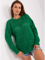 Zelený prolamovaný letní svetr s dlouhými rukávy