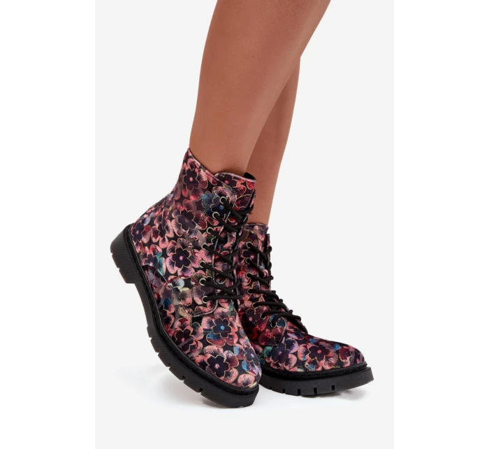 Dámské botky Artiker – růžové, s květinovým vzorem, zateplené