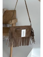 Dámská semišová kabelka s třásněmi na řetízku Narella – tmavě béžová