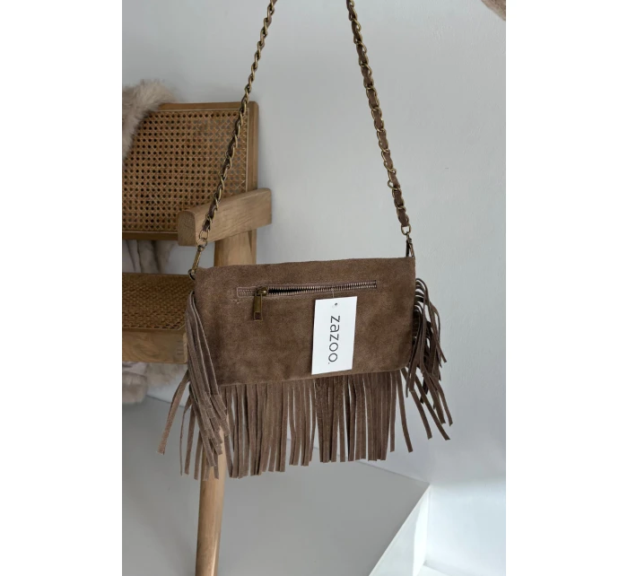 Dámská semišová kabelka s třásněmi na řetízku Narella – tmavě béžová