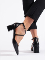 Stylové černé  sandály dámské na širokém podpatku