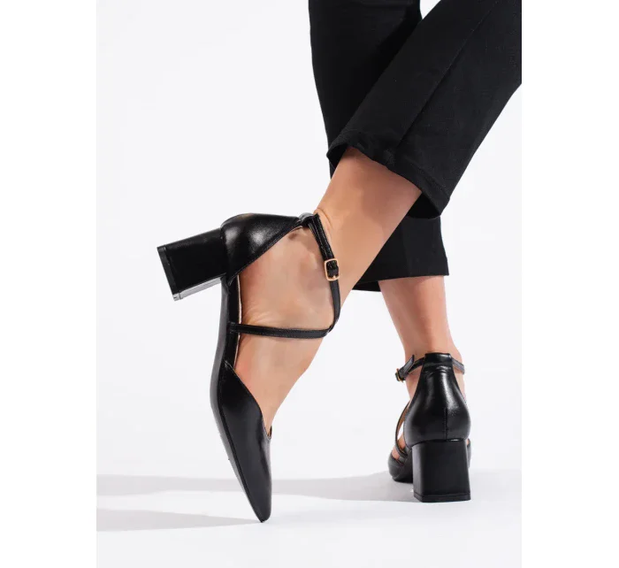 Stylové černé  sandály dámské na širokém podpatku