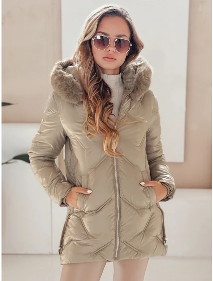 Dámská zimní bunda LOVEINSIDE prošívaná s kožešinou camel FashionStreet TY5051 Dámská zimní bunda LOVEINSIDE prošívaná s kožešinou camel FashionStreet TY5051