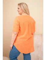 Dámská bavlněná halenka Plus Size s výstřihem na knoflíky oranžová
