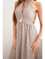 Dámské maxi viskózové šaty vázané na krku s ozdobnou přezkou fango Dámské maxi viskózové šaty vázané na krku s ozdobnou přezkou fango