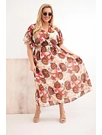 Dámské šaty Plus Size v květinovém vzoru s vázáním hnědá