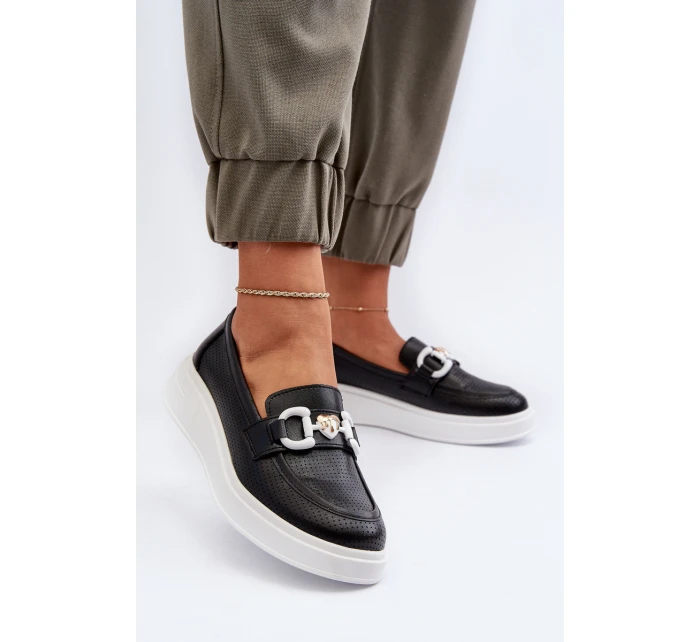 Dámské kožené mokasíny na platformě černé model 21655732 - S.Barski