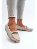 Dámské kožené mokasíny s ozdobou béžové S.Barski LR339